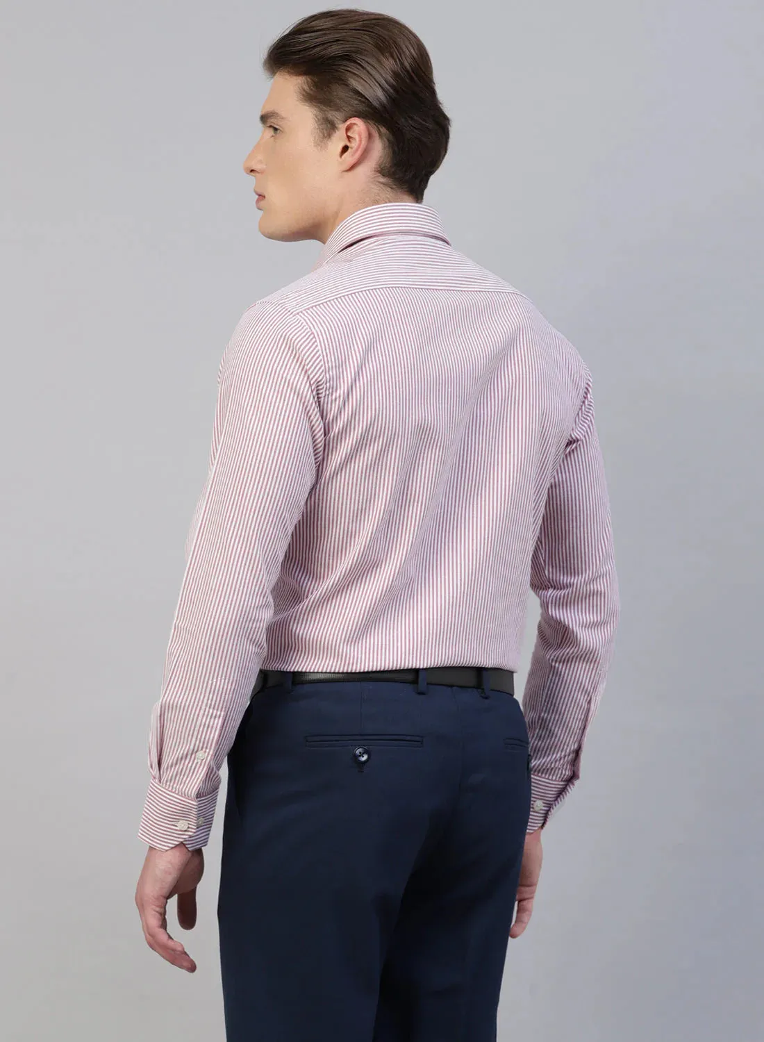 White & Onion Pink 100% Cotton Stripe Formal Shirt