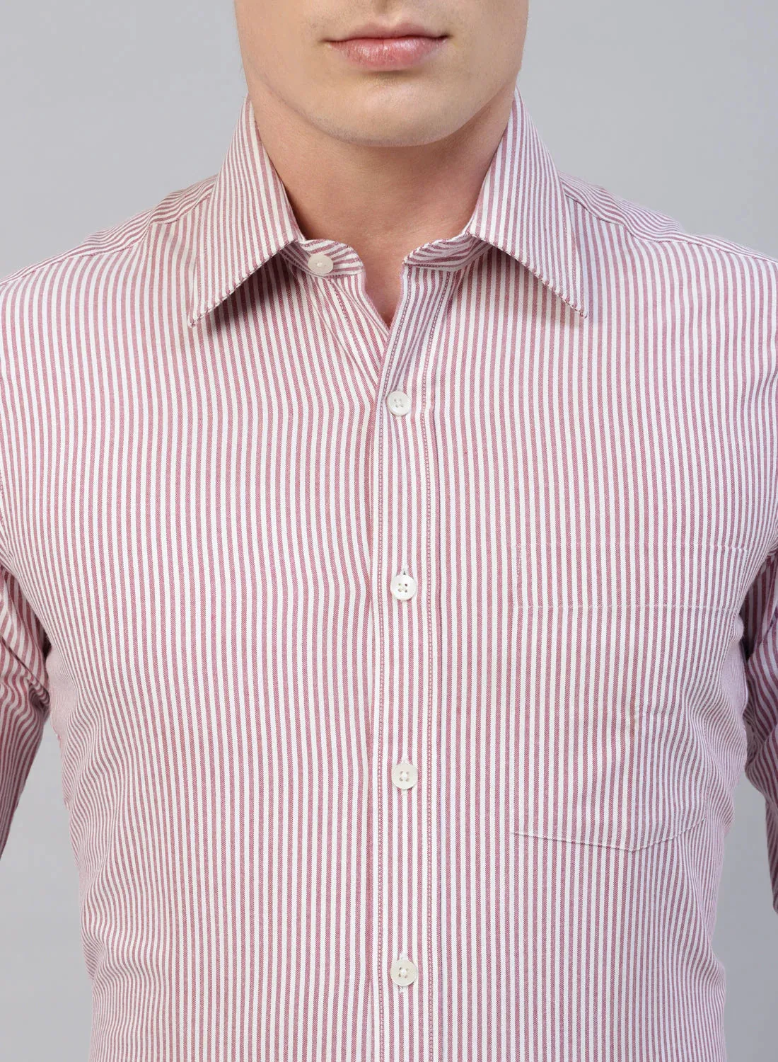 White & Onion Pink 100% Cotton Stripe Formal Shirt