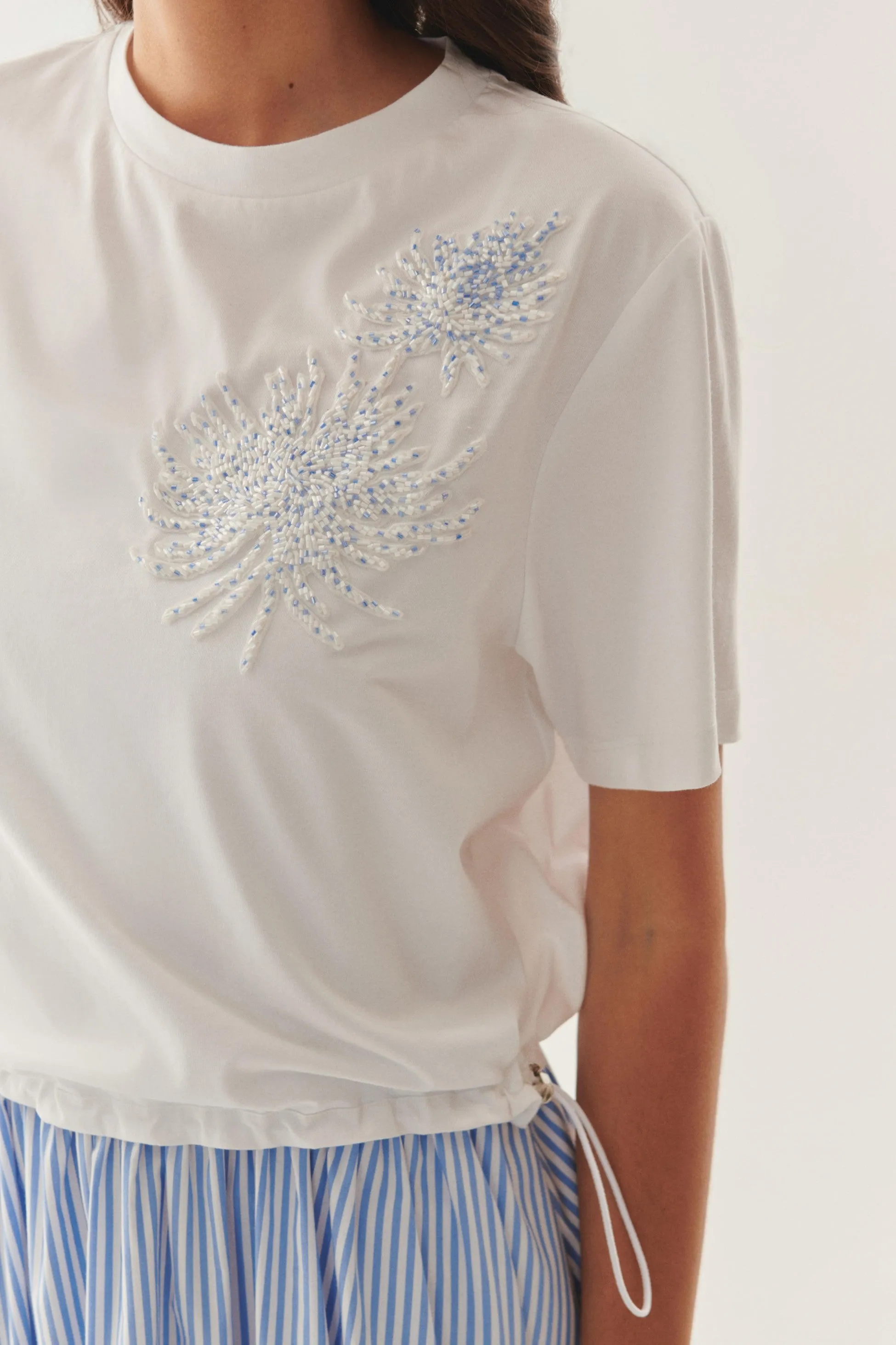 White Refined Floral Shoulder Dress