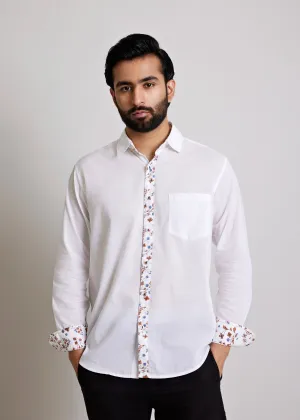 White Regular Cotton Miniature Ditsy Floral Full Sleeve Shirt