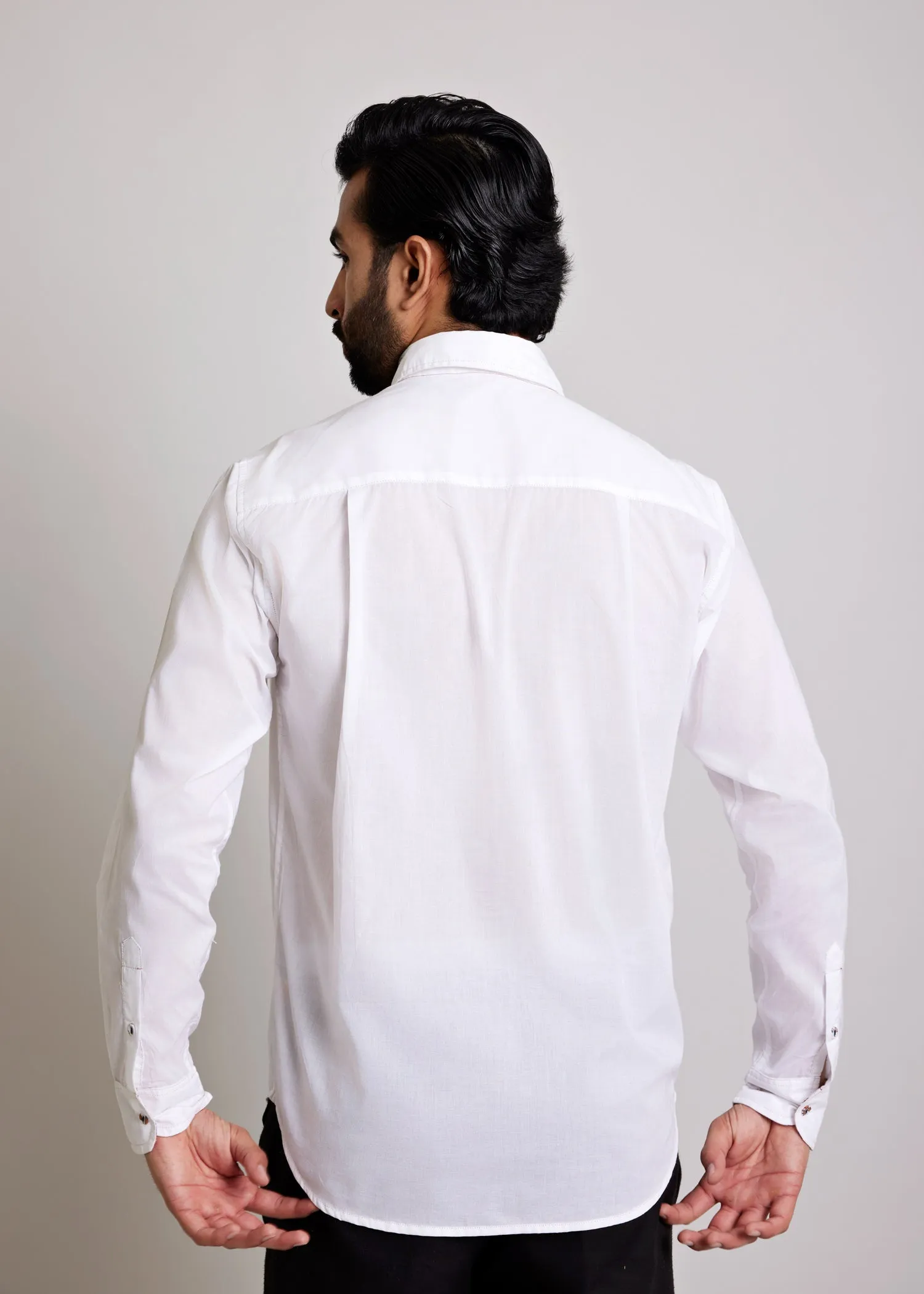 White Regular Cotton Miniature Ditsy Floral Full Sleeve Shirt