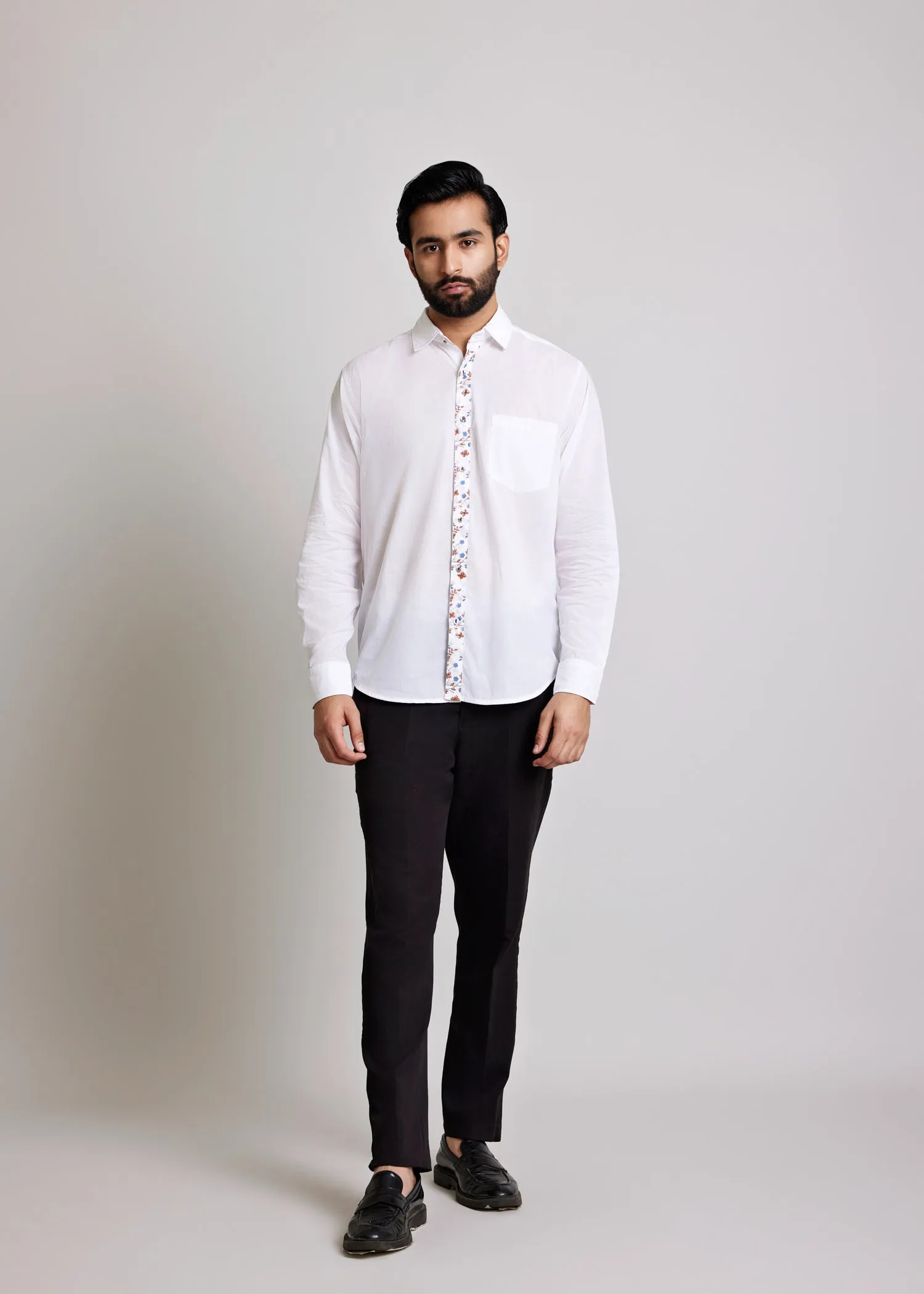 White Regular Cotton Miniature Ditsy Floral Full Sleeve Shirt