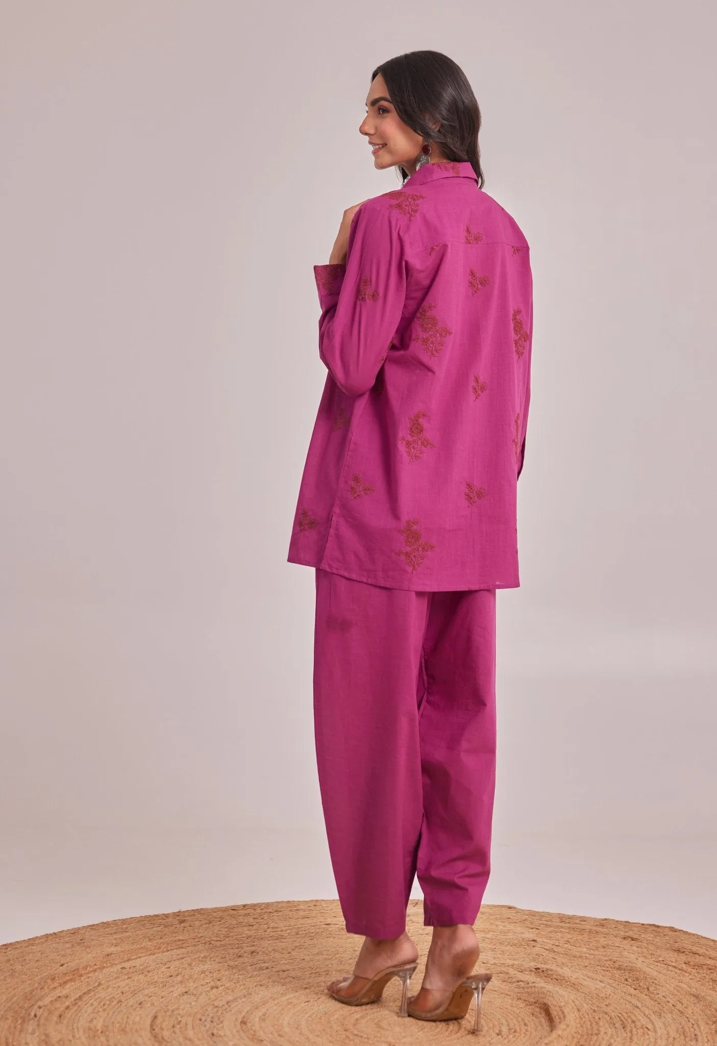 WINE EMBROIDERED CO-ORD SET