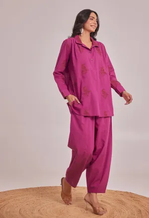 WINE EMBROIDERED CO-ORD SET
