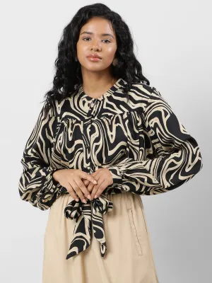 Women Trendy Tie Up Printed Top