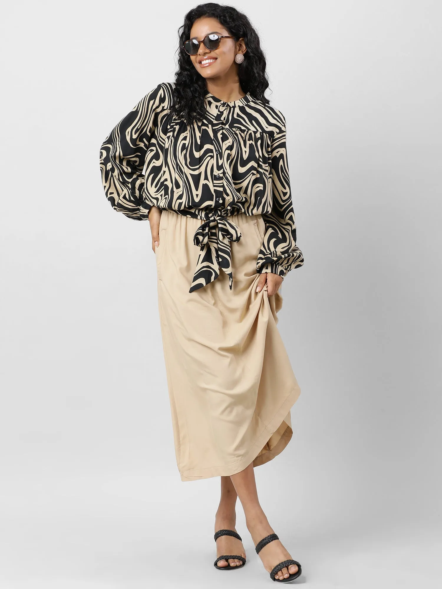 Women Trendy Tie Up Printed Top