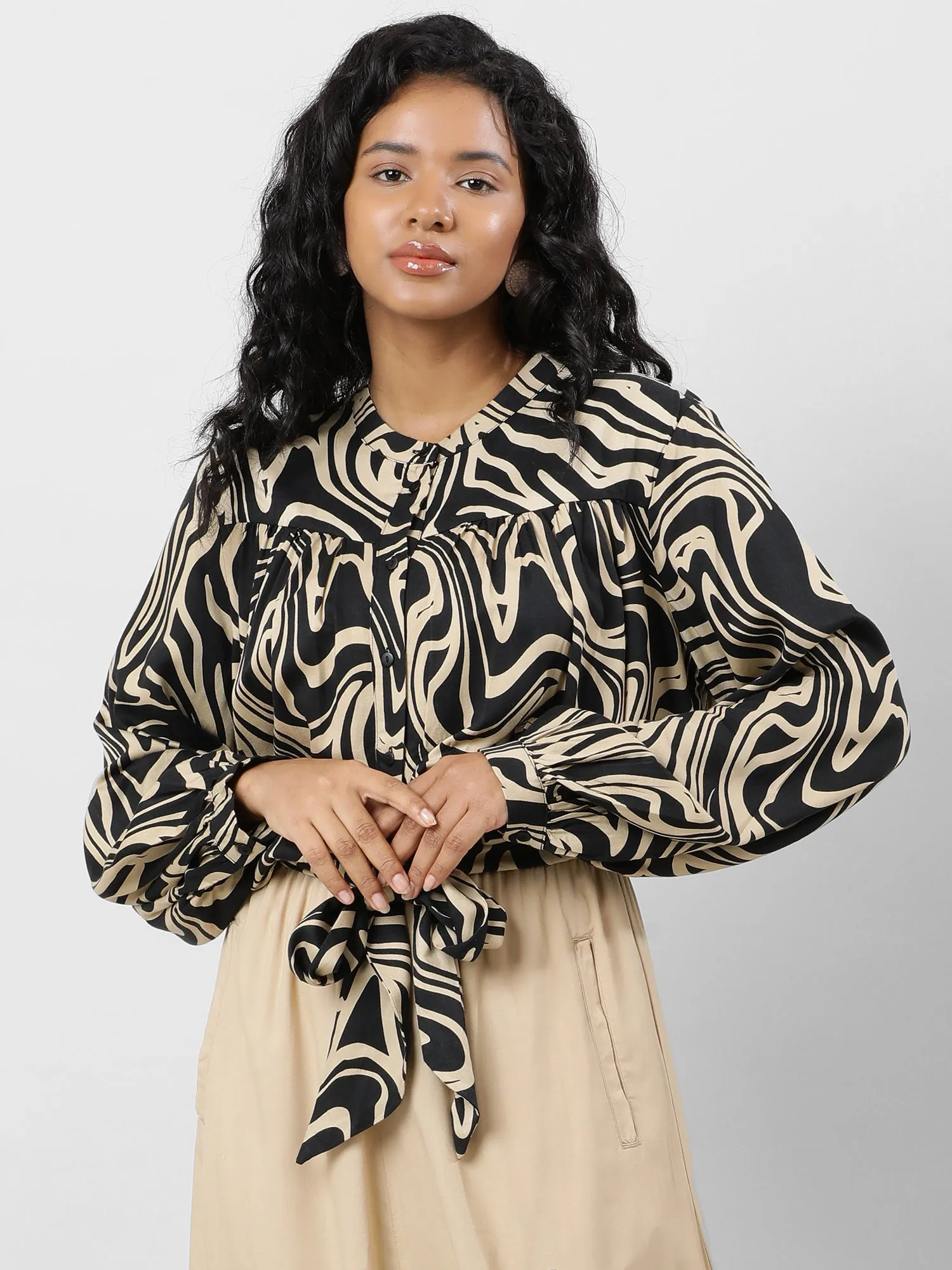Women Trendy Tie Up Printed Top