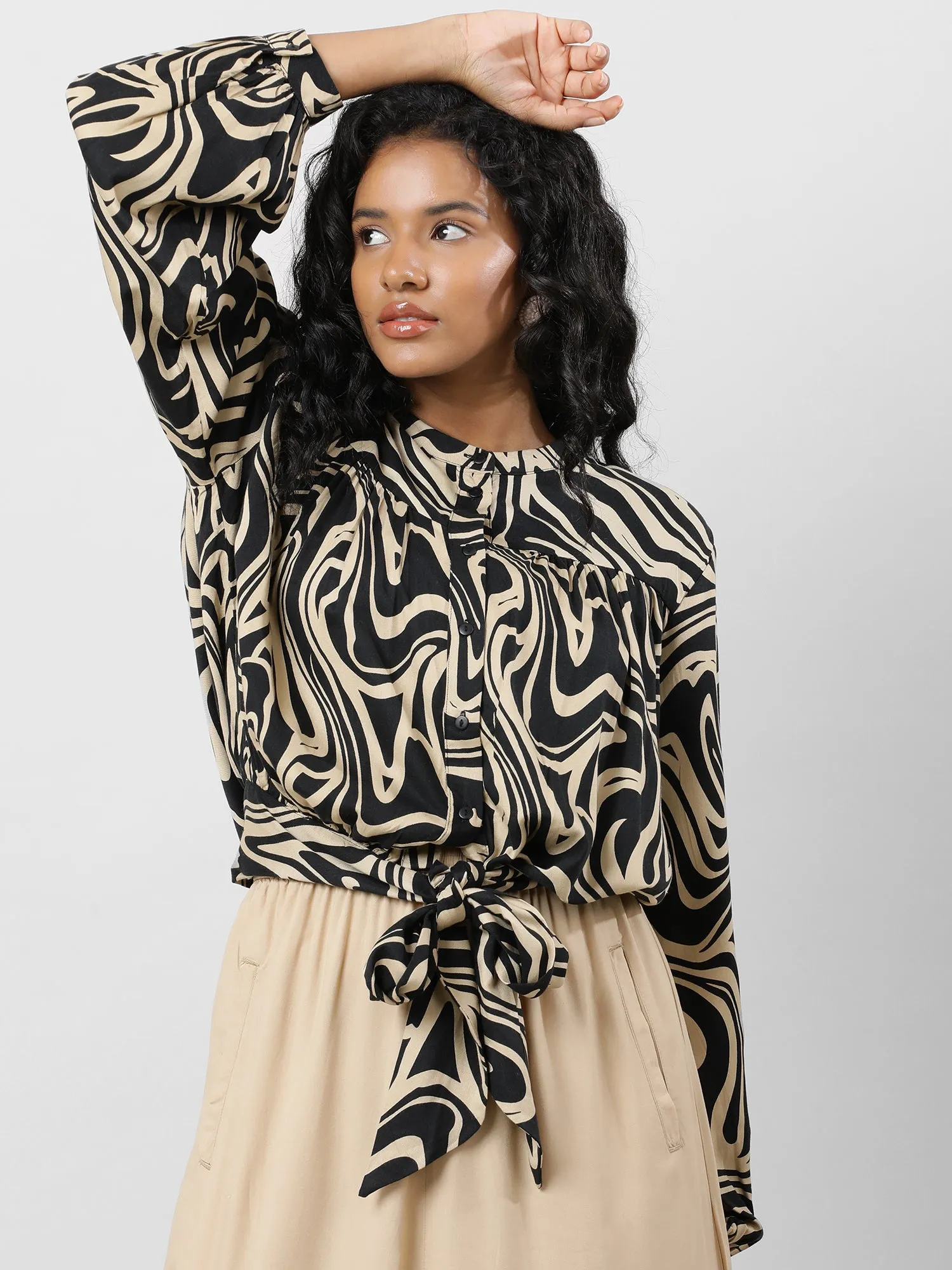 Women Trendy Tie Up Printed Top