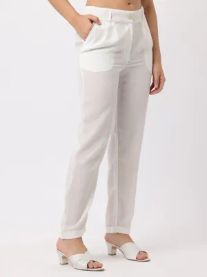 Women White Regular Fit Georgette Pants