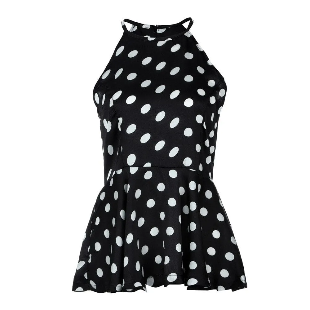 Women's Casual Summer Sleeveless O-Neck Dot Print Tops