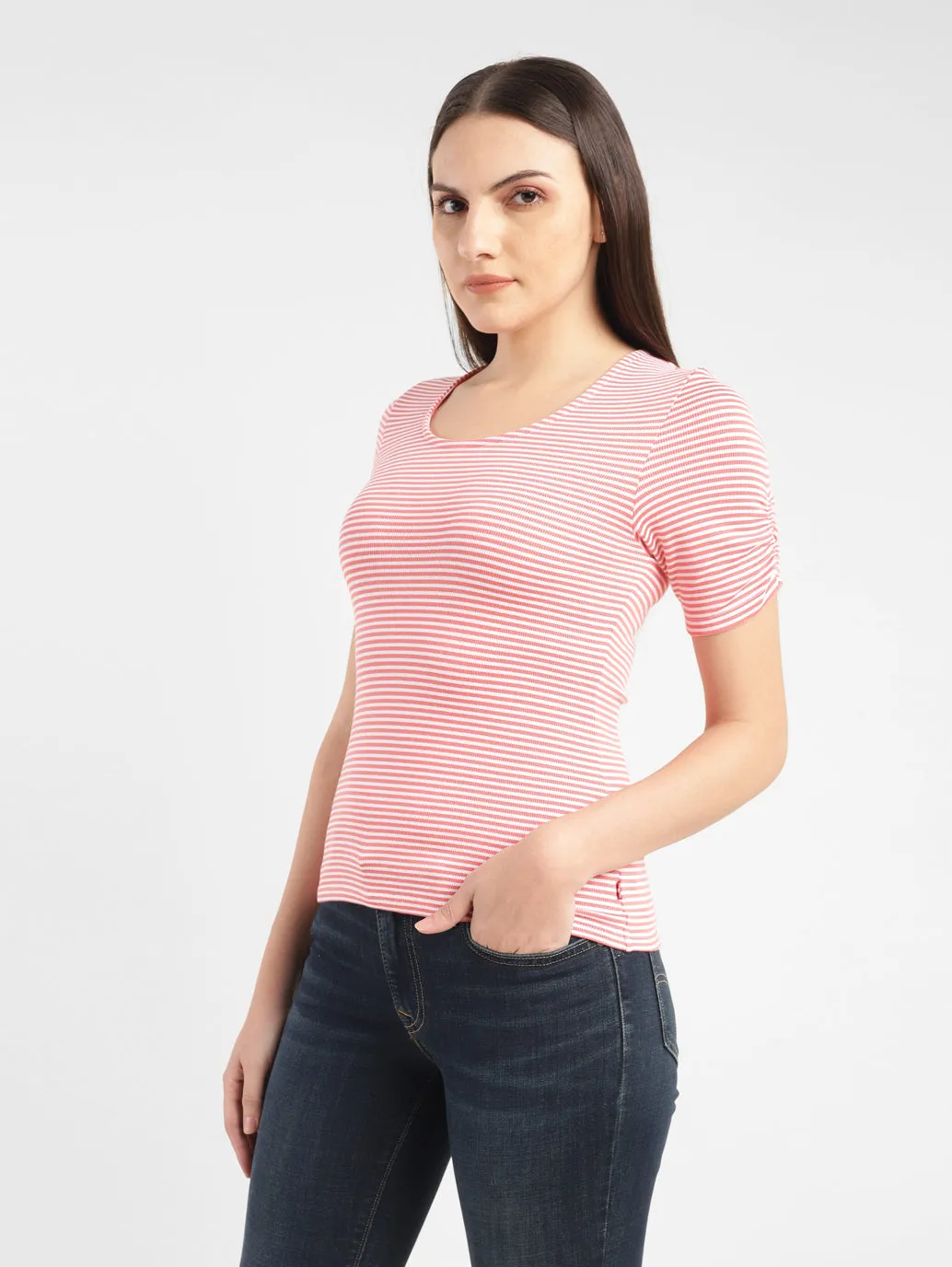 Women's Striped Round Neck T-shirt