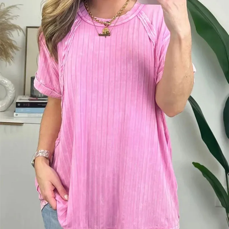 Women's Trendy Striped Round Neck Short Sleeve T-Shirt