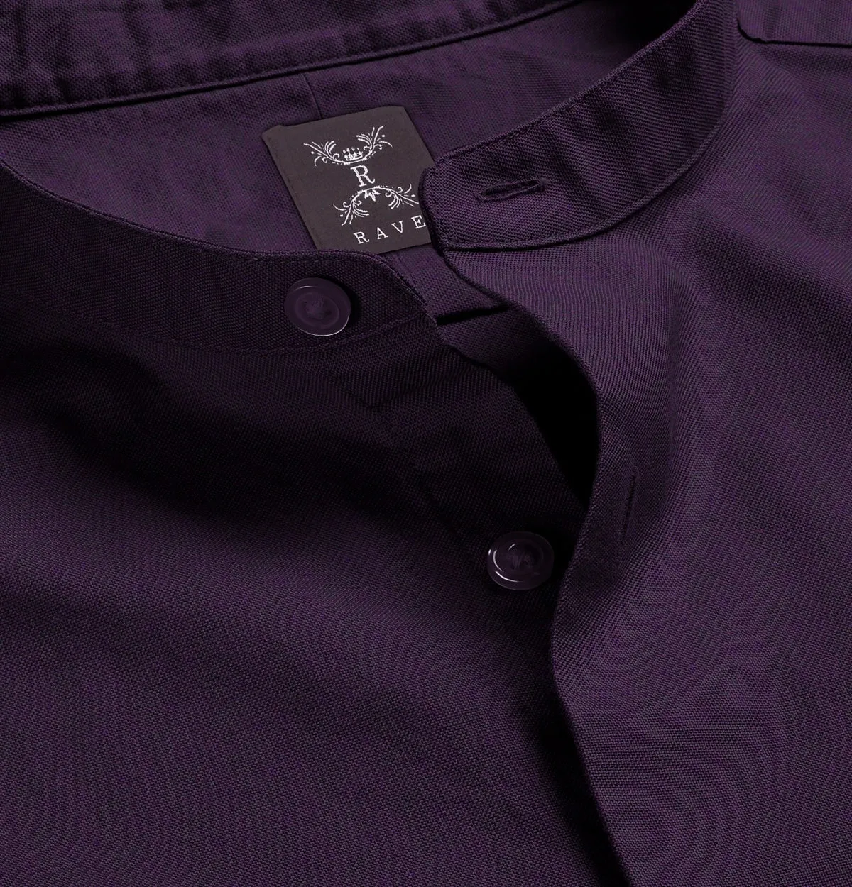 Wrinkle-Resistant - Band Collar - Long Sleeve - Deep Plum