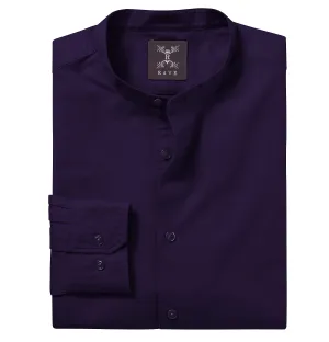 Wrinkle-Resistant - Band Collar - Long Sleeve - Deep Purple