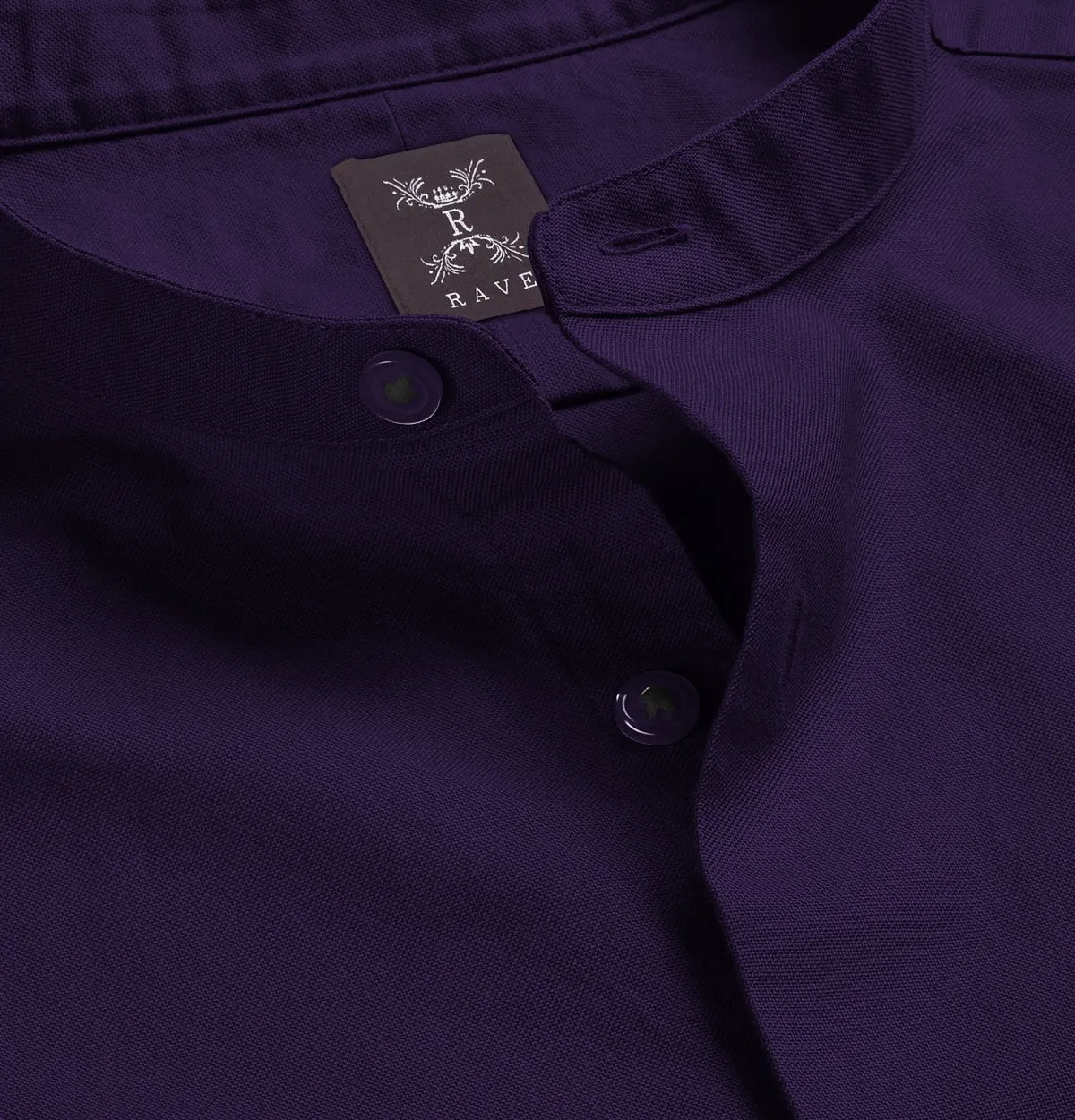 Wrinkle-Resistant - Band Collar - Long Sleeve - Deep Purple