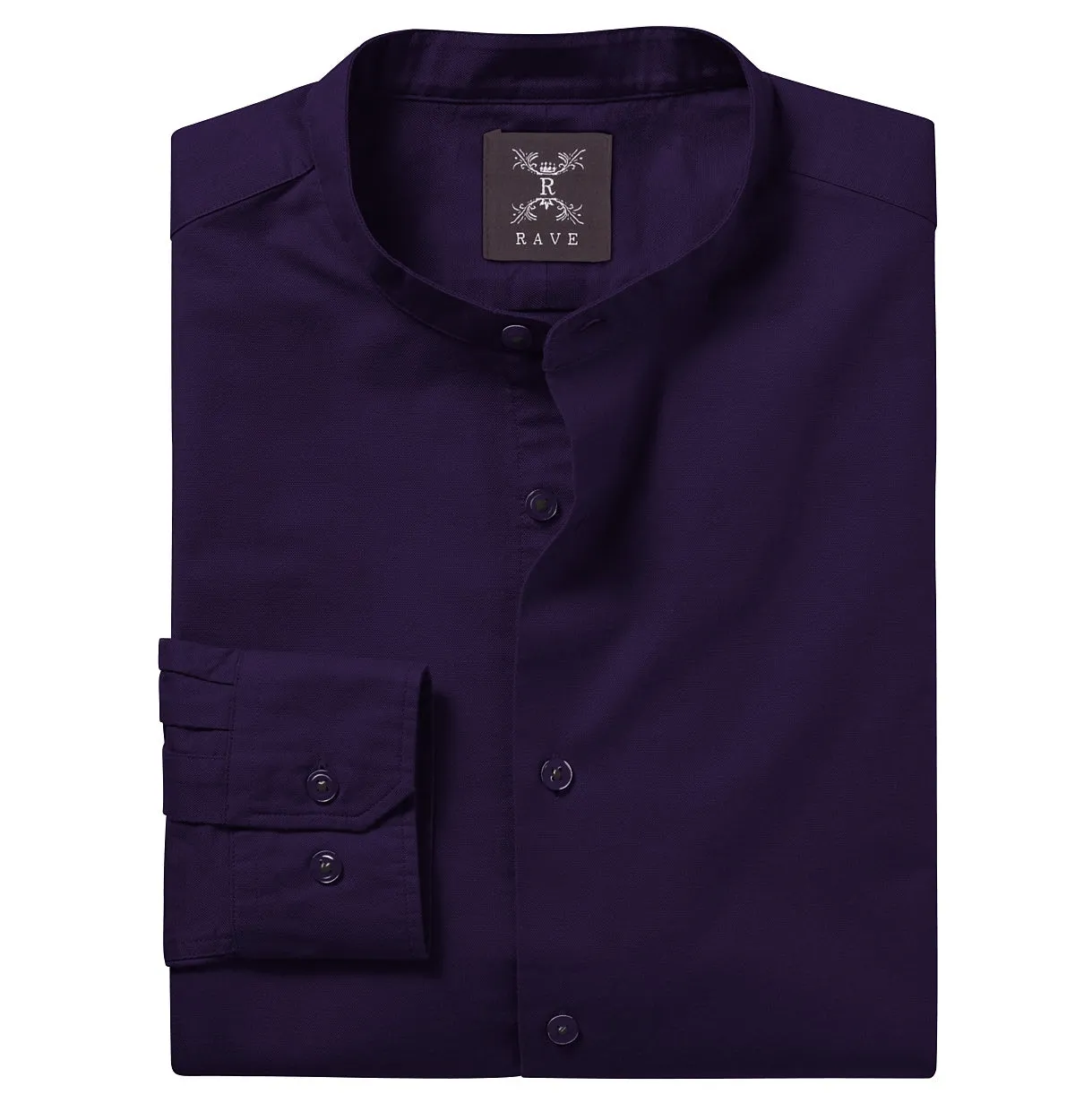 Wrinkle-Resistant - Band Collar - Long Sleeve - Deep Purple
