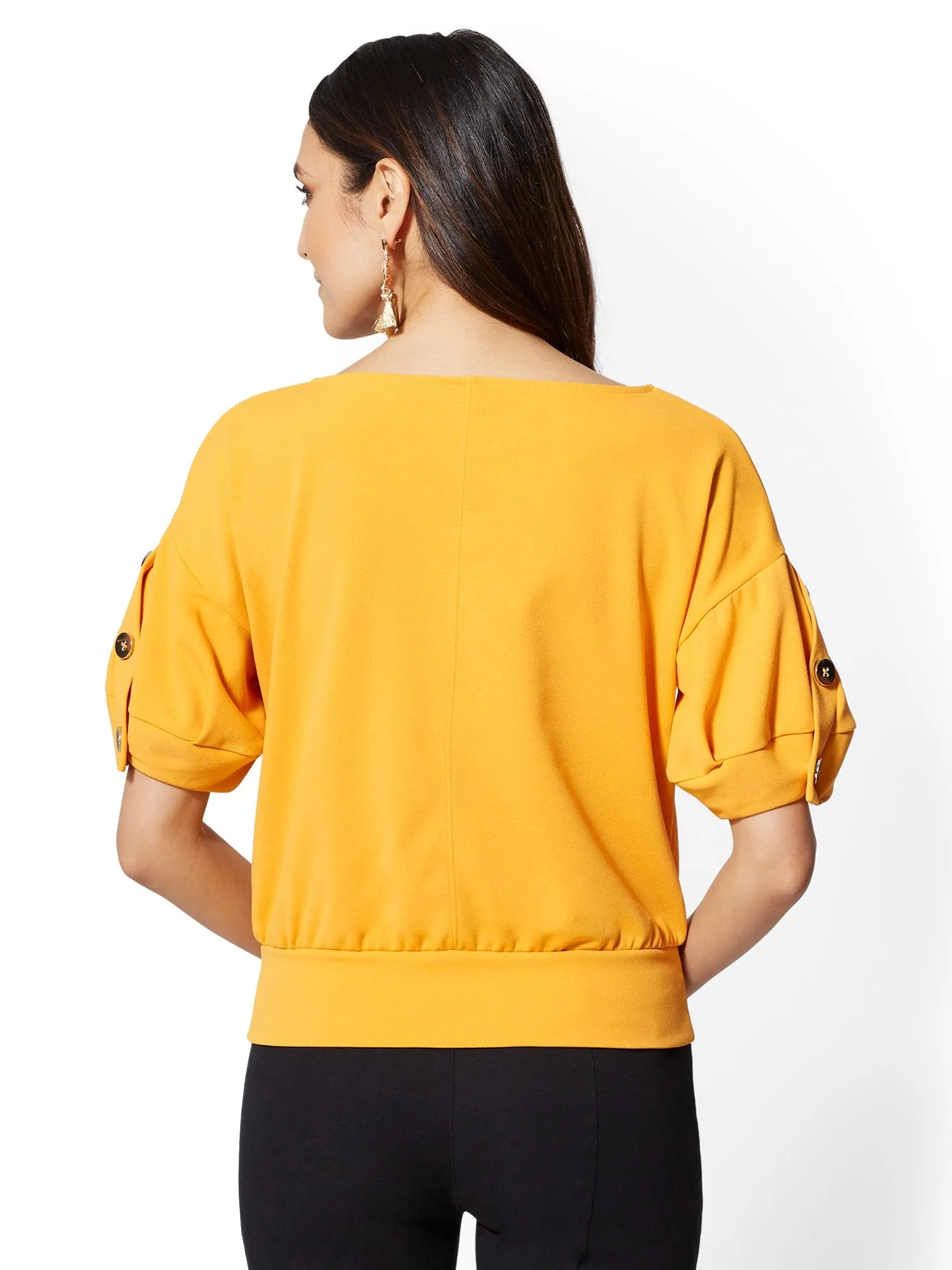 Yellow Button-Sleeve Top - 7th Avenue
