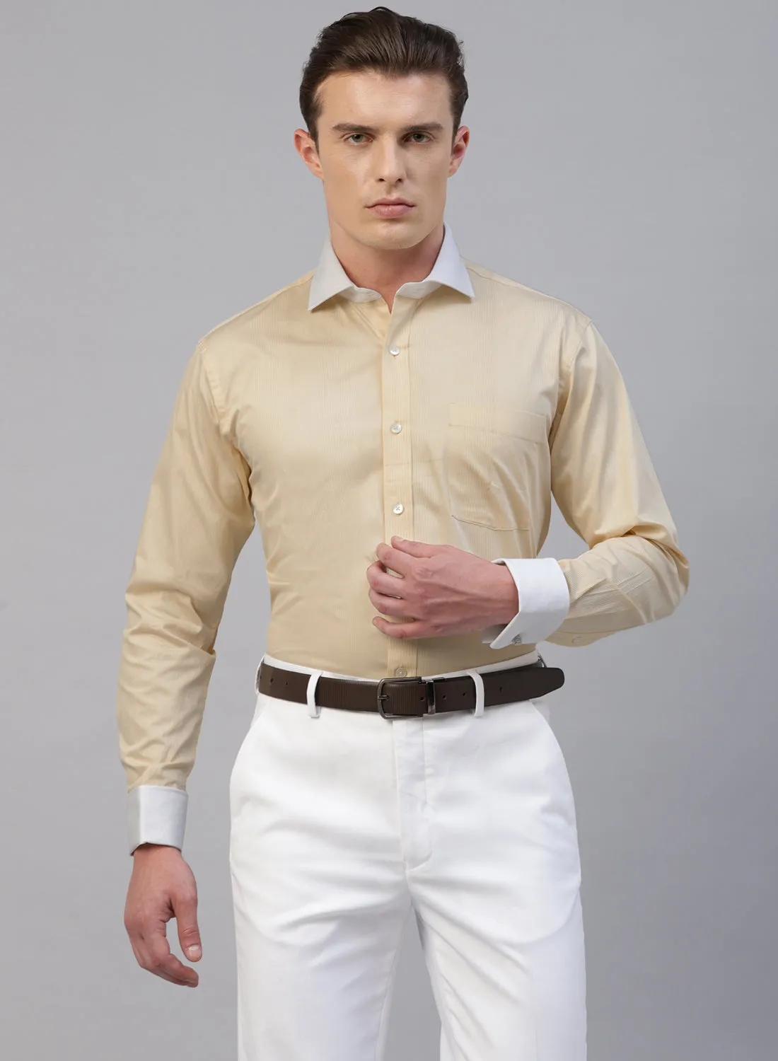 Yellow Cotton Cufflink Shirt