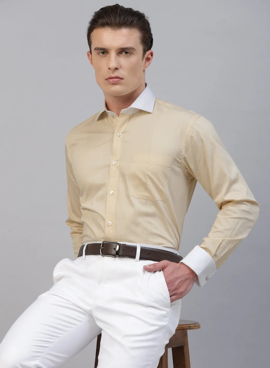 Yellow Cotton Cufflink Shirt