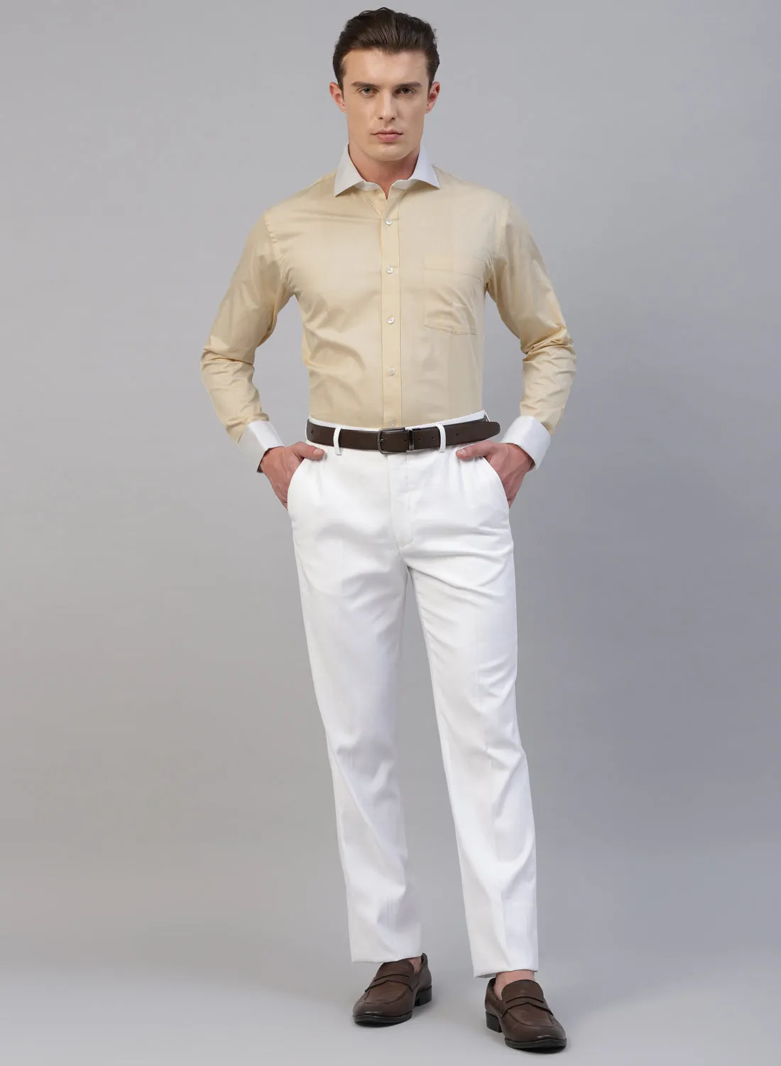 Yellow Cotton Cufflink Shirt